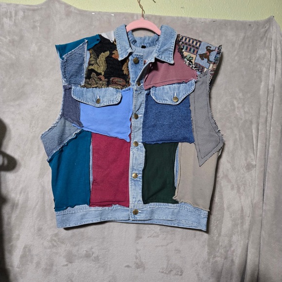 The Unbranded Brand Jackets & Blazers - Vintage Style Handmade Patchwork Denim Vest OFAK M‎ Colorful Boho  Y2kJacket